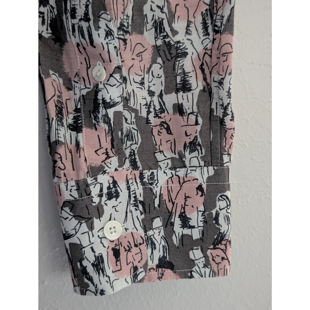 Burberry Men's Linen Graphic Sketch Print Button-down Size Large Gray Pink - Picture 6 of 10